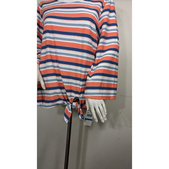 Ruby R Women Pullover Orange Blue Side Tie Knit Striped Top Blouse Sz XL (13) - Picture 2 of 13